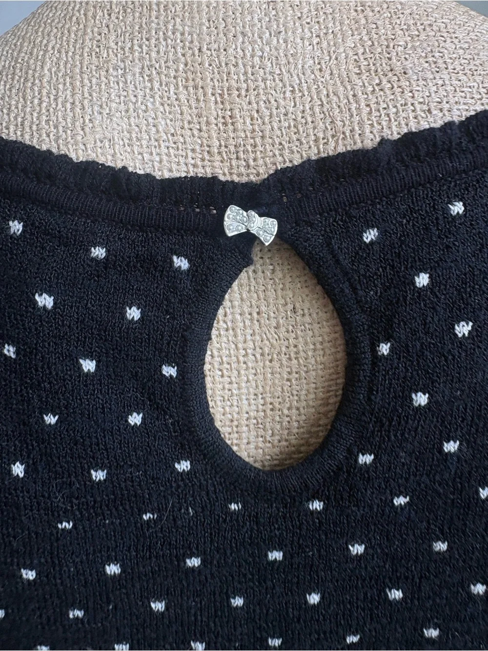 Free People Black Polka Dot Knit Sweater Scoop Neck  Medium